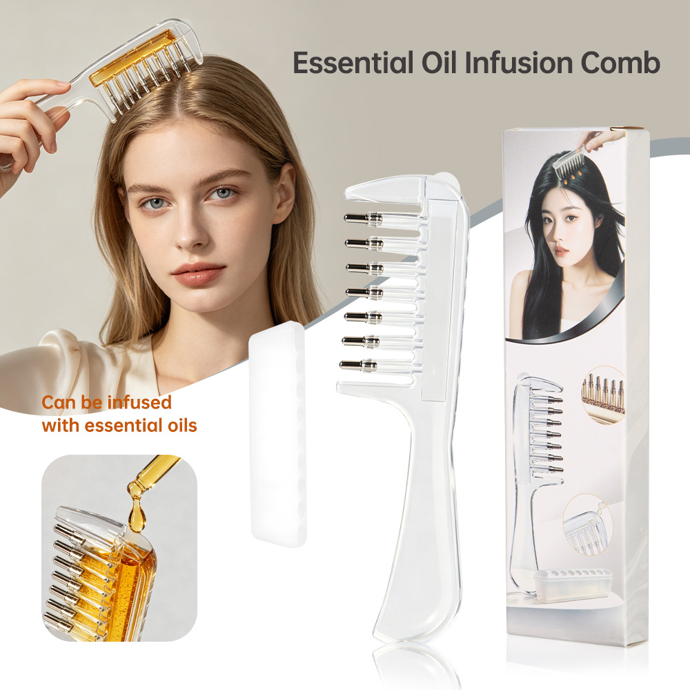 Beard Oil Growth - Unisex Transparenter Ätherisches-Öl-Applikator-Massagekamm mit eingebautem Flüssigkeitsreservoir,